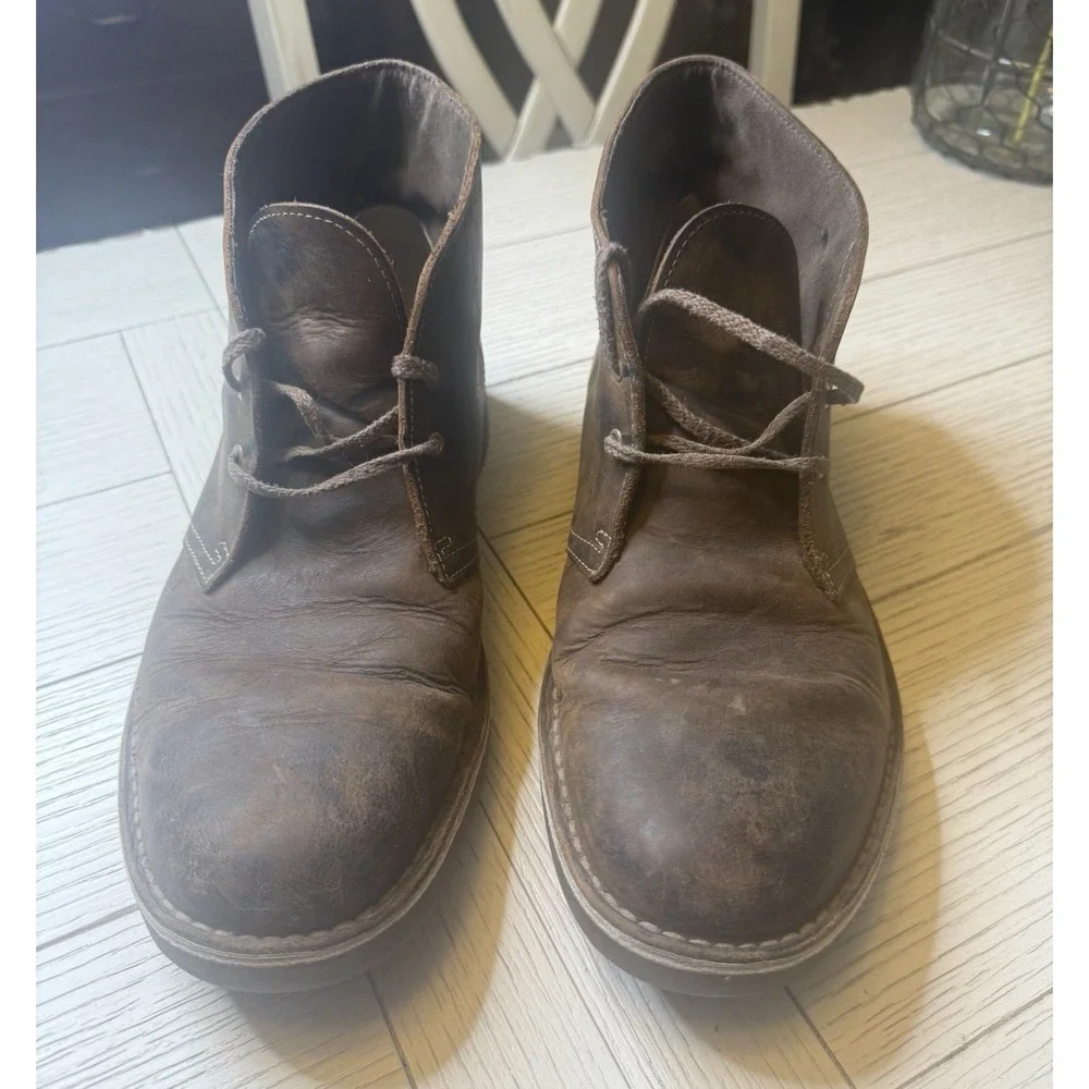 Clarks Mens Desert Boots Sz 10.5 M Bushacre Chukka Brown Leather Lace‎ Up Shoes